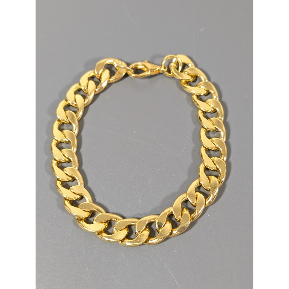 Gold Tone Chunky Cuban Curb Chain Bracelet 7" Unisex Statement